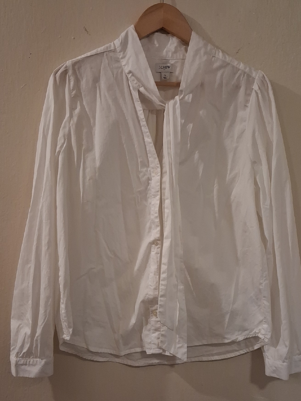 J. Crew White Tie-Neck Button Front Blouse